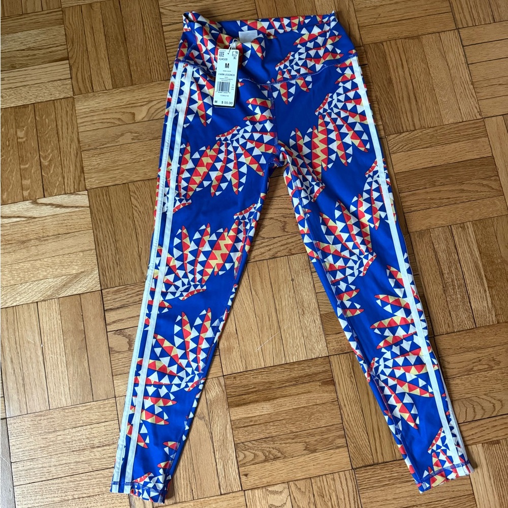 NWOT! Farm Rio /Adidas Blue Geo-Print Active Leggings